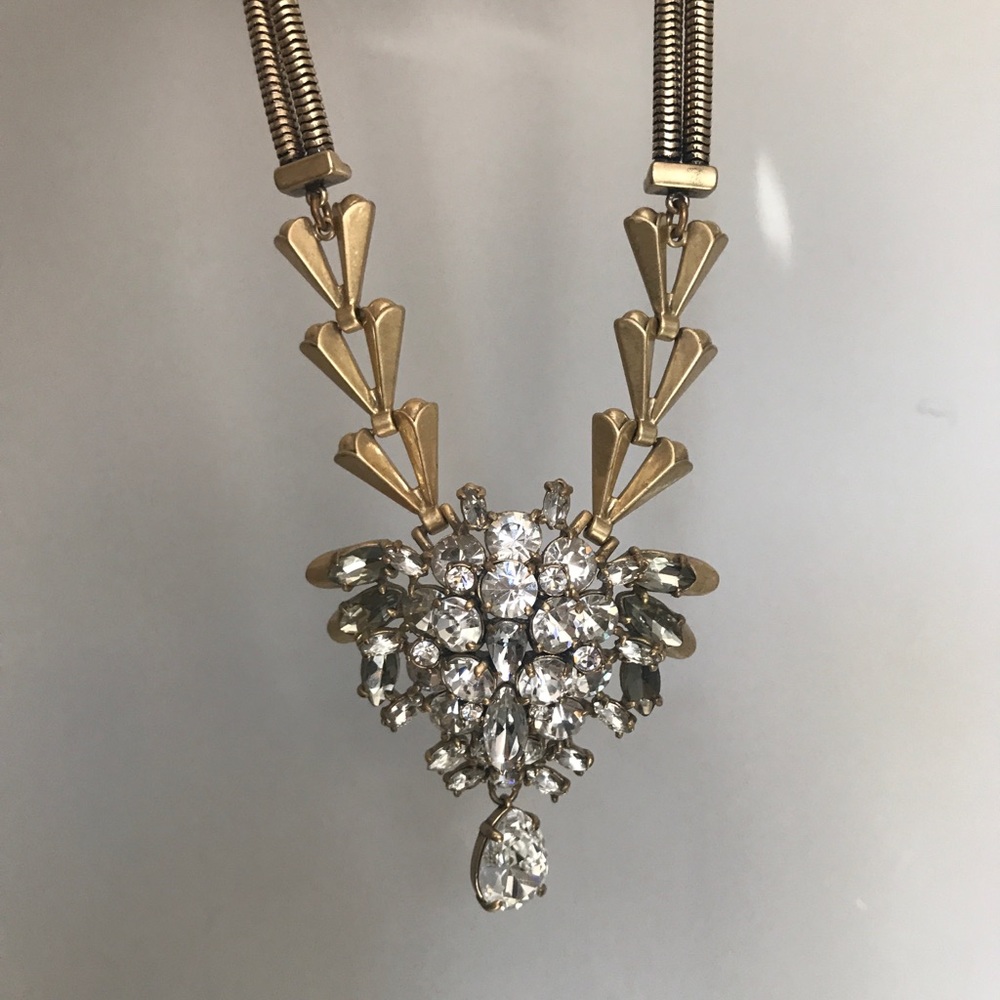 Jcrew crystal pear drop chevron necklace
